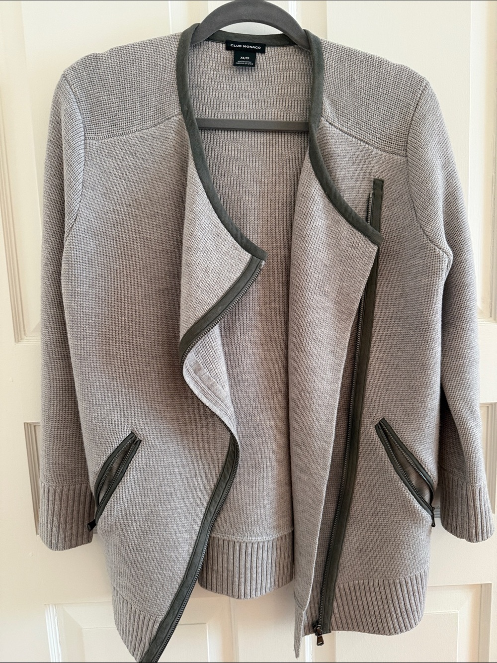 Club Monaco Gray Knit Zip-Trim Open Cardigan